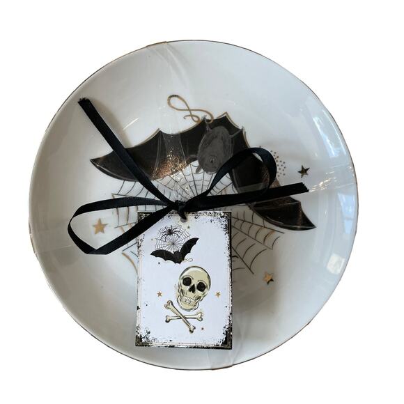 Potter's Studio Halloween Appetizer Plates 6in Bats & Skulls Set of 4 Spooky NEW - Picture 3 of 15